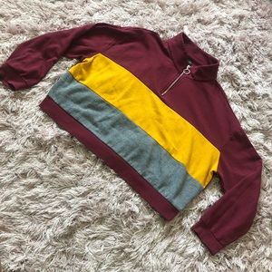 Cute burgundy, yellow, and gray sweater